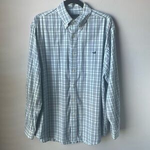 Southern Marsh Men’s Tillman Windowpane Plaid Navy/Mint Button Down Shirt Size L